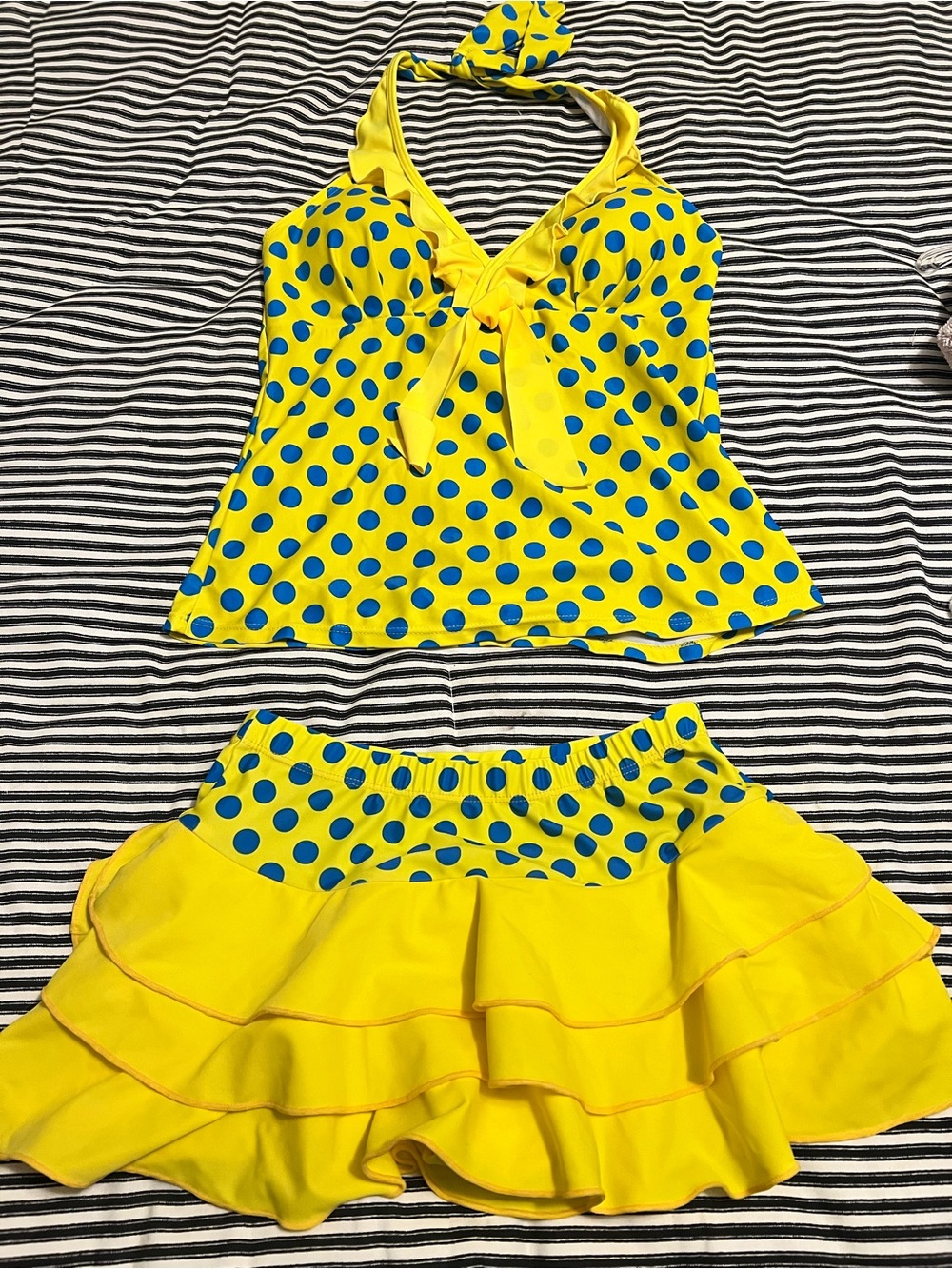 Yellow Polka Dot Tankini Top & Ruffle Skirt Set